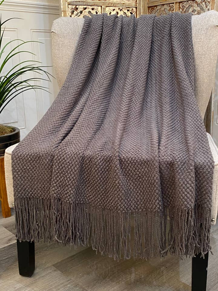 Highgrove - Throw Blanket - Acrylic 60" X 50" Picardy Collection - Smoke Grey for wholesale by Elite Home Fashions