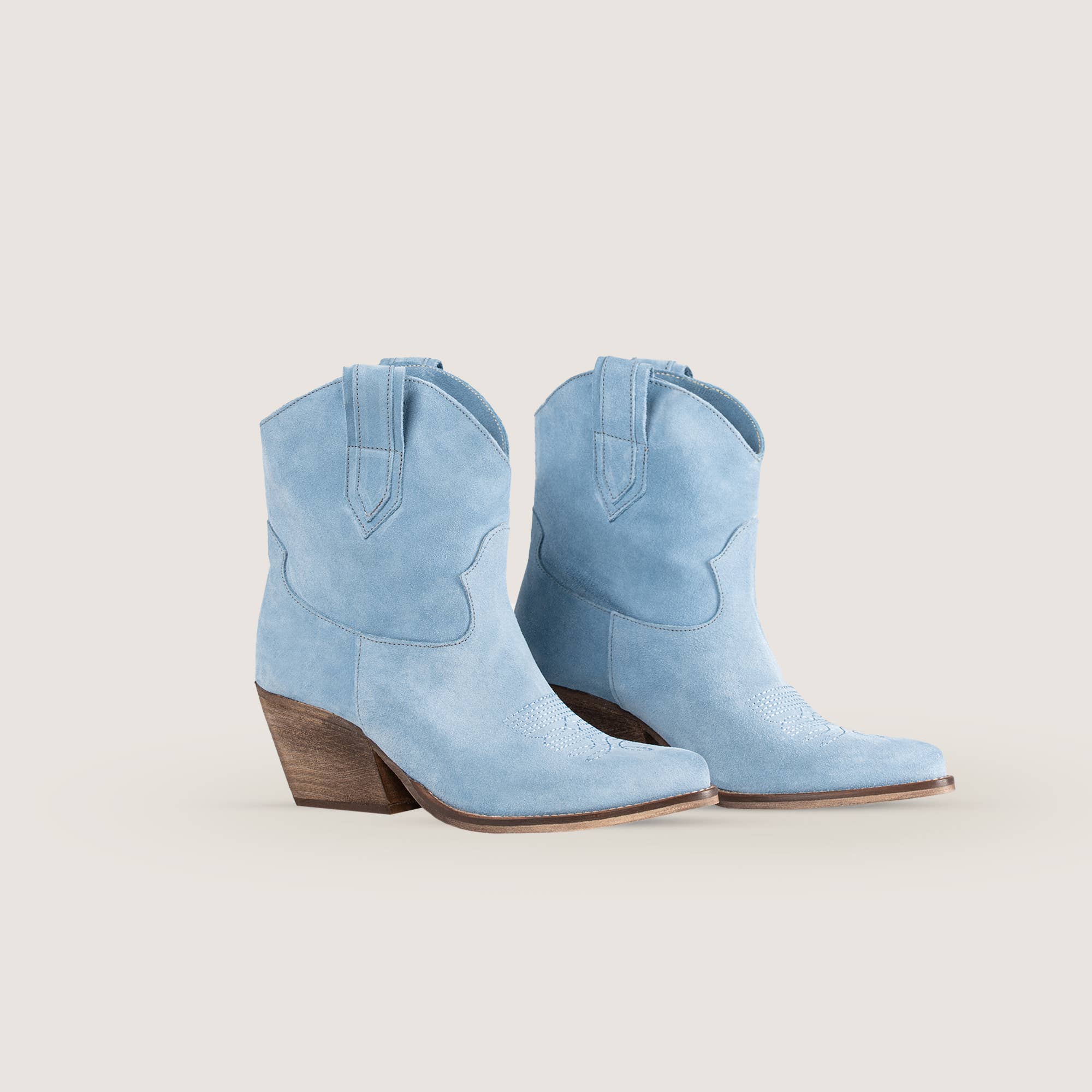 Kali Shoes - Vente Bottes de cowboy – femme - Bottes texanes mi-hautes Leila en cuir suédé bleu ciel2