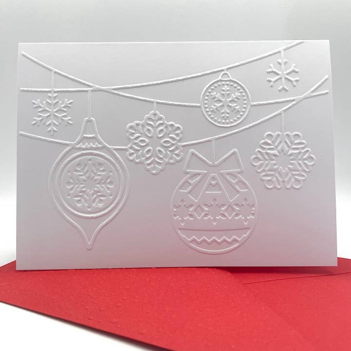 Hanging Ornaments Embossed Christmas Cards - Pack of 6 for wholesale by Looks Inviting
