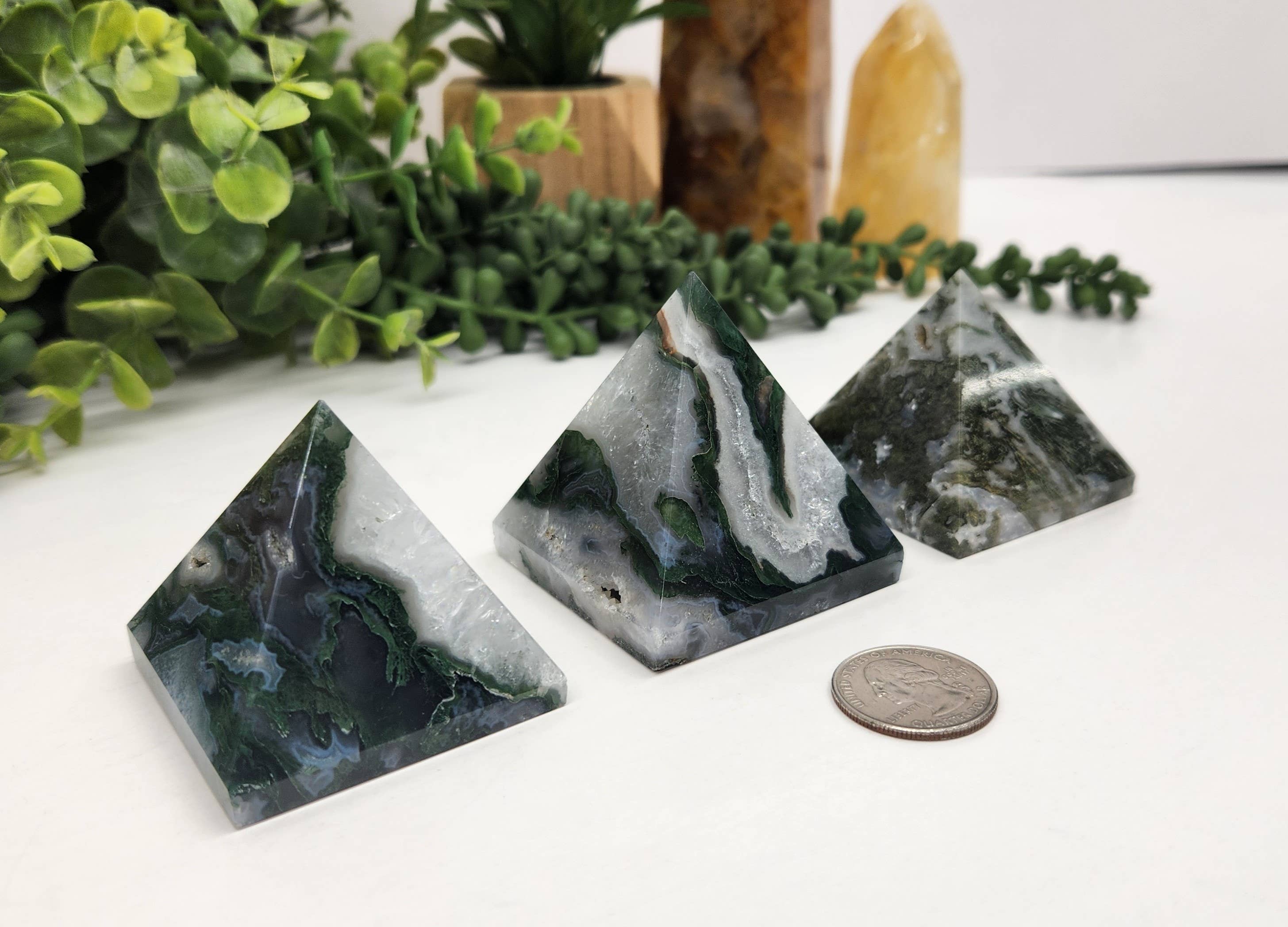 Meraki Gemstones - Wholesale Spiritual Stone/Crystal - Moss Agate Polished Semi-Precious Gemstone Pyramid -5cm4