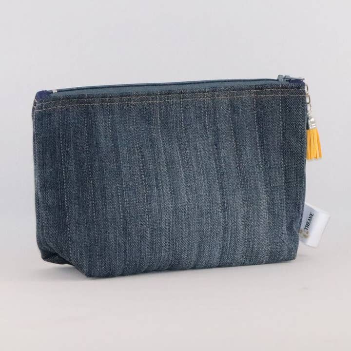 Quiltet trekants-etui i denim for engroshandel hos Les Sacs de Théane
