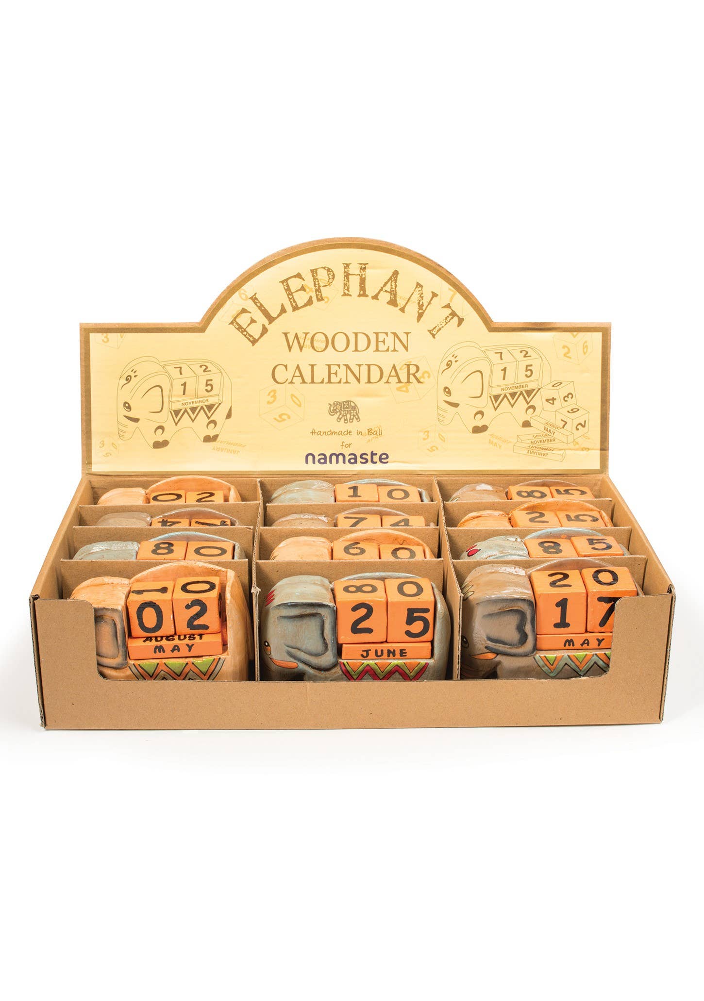 Namaste - Wholesale Kalender - Met de hand geschilderde houten olifantenkalender1