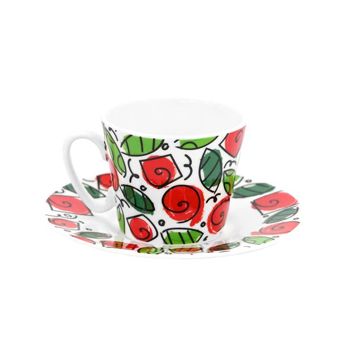BRITTO® - Wholesale Coffee/Tea Cup - BRITTO® ESPRESSO COFFEE CUP & SAUCER - Roses3