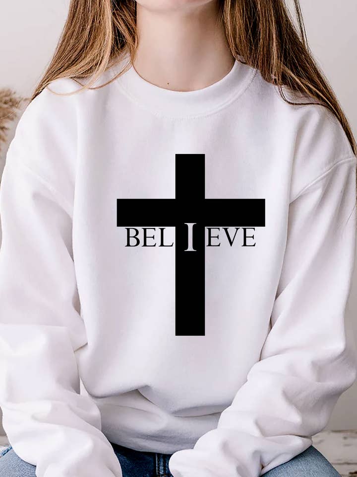 I Believe Cross, Christian, Unisex Crew Neck Sweatshirt for wholesale by Top Avenue