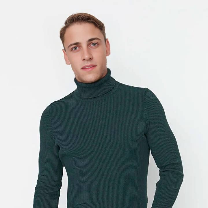 Slim Fit Turtleneck Ribbed Knit Sweater for wholesale by WOVCOR