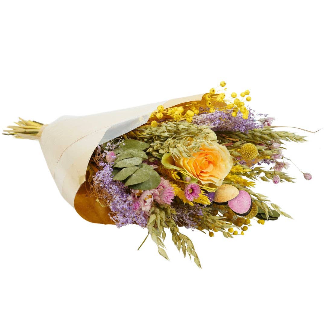Wildflowers by Floriette – wholesale Dried/pressed flowers – Romantic Easter Bouquet - with Artificial Yellow Rose1