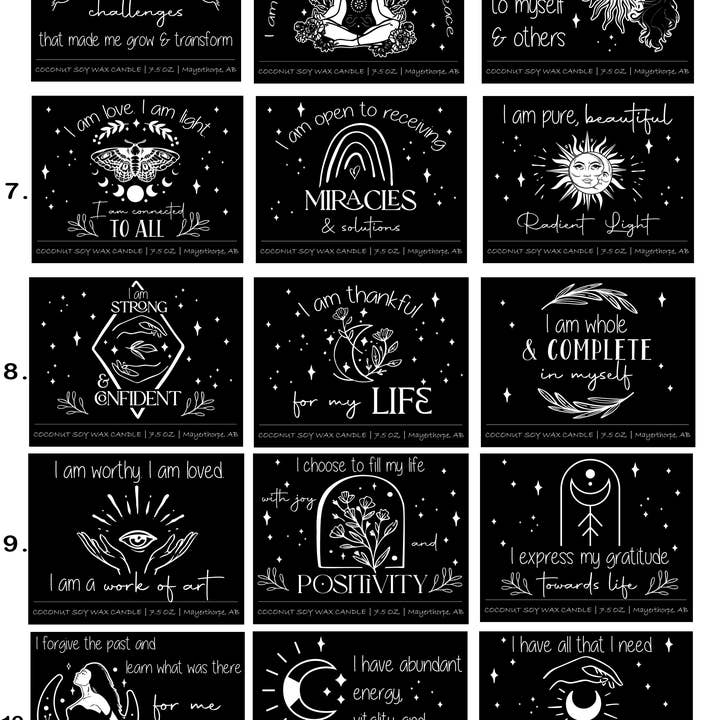 Dark Horse Handcrafted - Wholesale Jar/Filled Candle - Affirmation Candles, 100% Natural Coconut Soy, 7.5 oz5