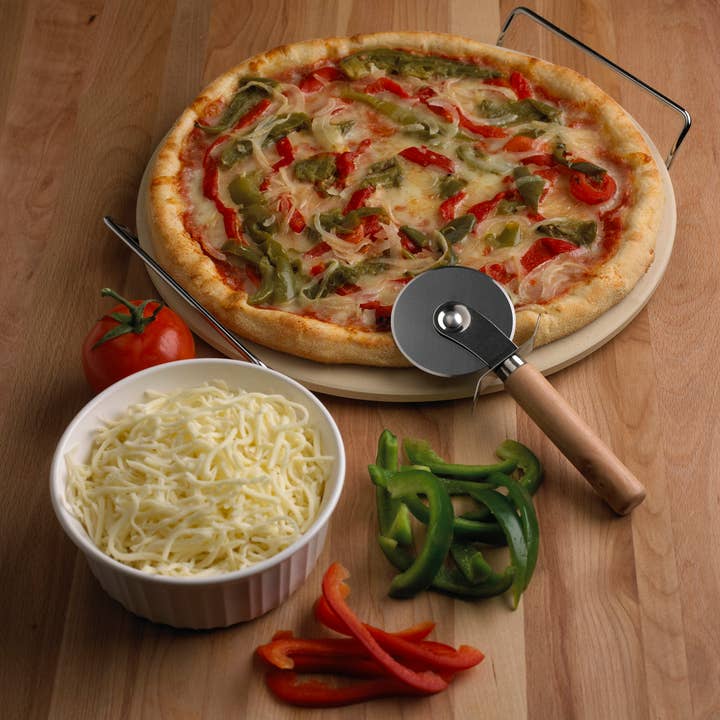 Fox Run Brands - Wholesale Pizza Board - Fox Run 12.5" Pizza Stone Set, Rack and Pizza Cutter