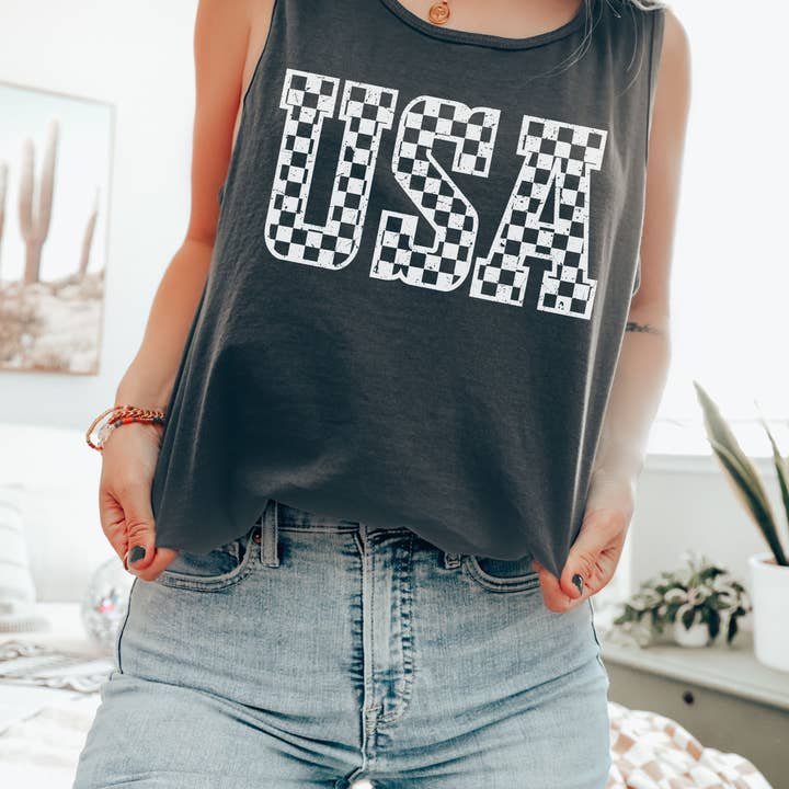 Checkered USA Tank *4 Colors (S-3X) for wholesale by Chloe Vs Tank