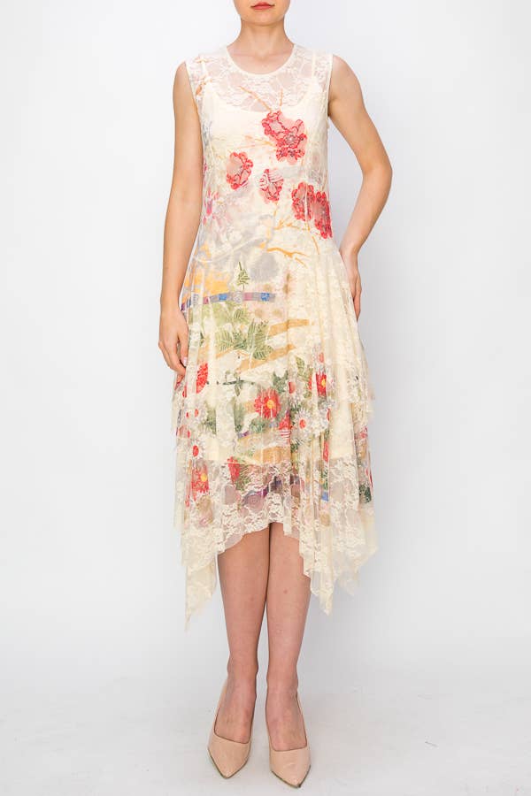 J FL Robe midi en dentelle sans manches fantaisie avec combinaison amovible - 46-4609 BG/J FL en vente sur Faire1