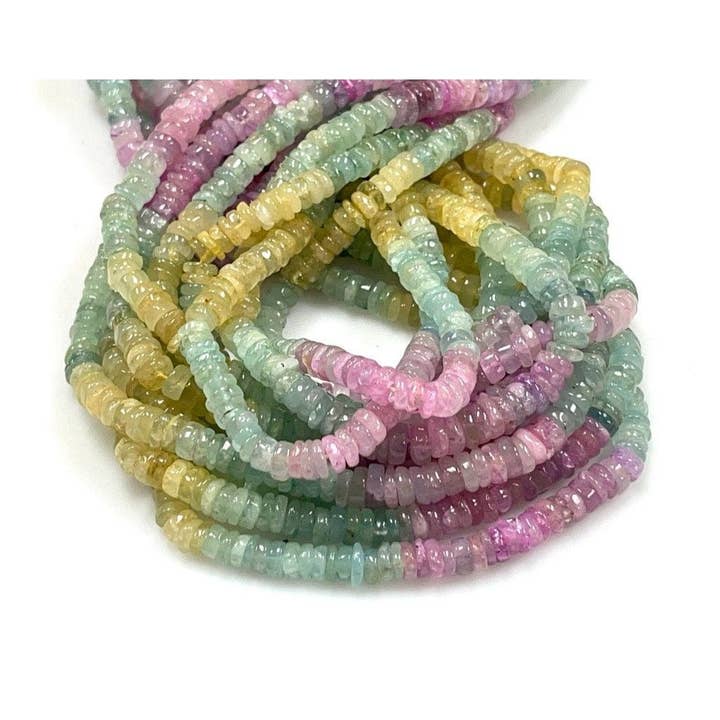 Multi Aquamarine Gemstone Heishi Disc Tire Beads Strand 6mm for wholesale by TRIVENI USA INC