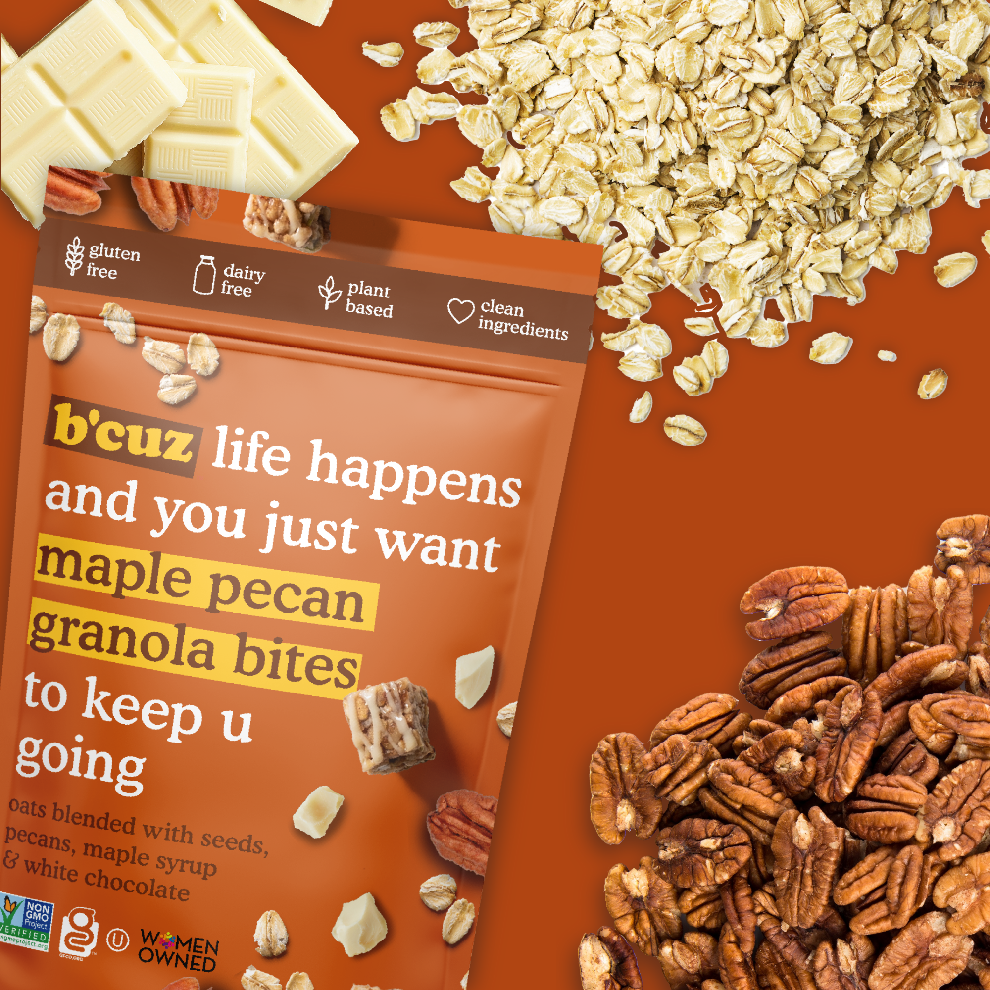 Bcuz Snacks - Vendita all'ingrosso Muesli - Bocconcini di muesli alle noci pecan all'acero, confezione da 121