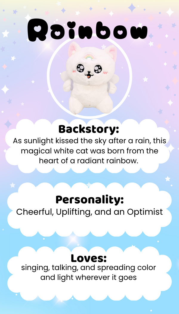 Magical Girl Bella – wholesale Stuffed/plush toy – Kids & baby – Rainbow the White Cat -Plushies with Magnet Base & CarryClip3