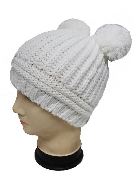 Basic chic Double Pom Pom Ribbed Knit Pattern Beanies for wholesale by Cap Zone