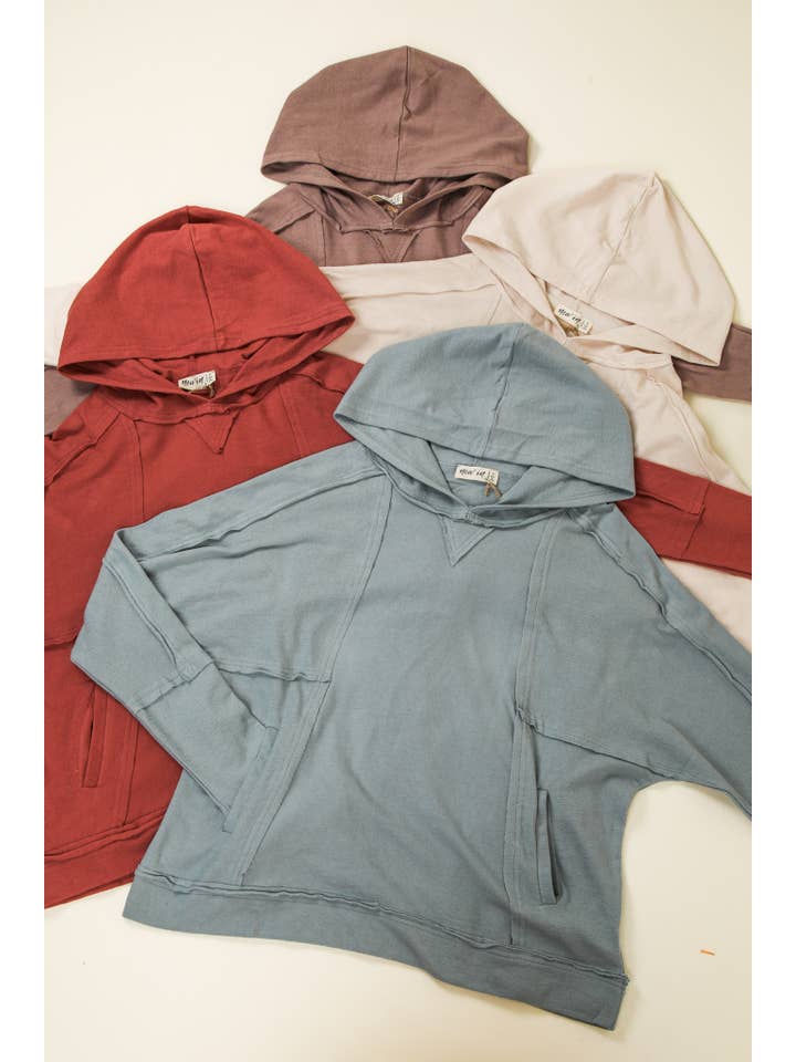 VERY J - Wholesale Hoodie - Women's - NT11689-Raw Edge Cute Detail Hoodie Knit Top