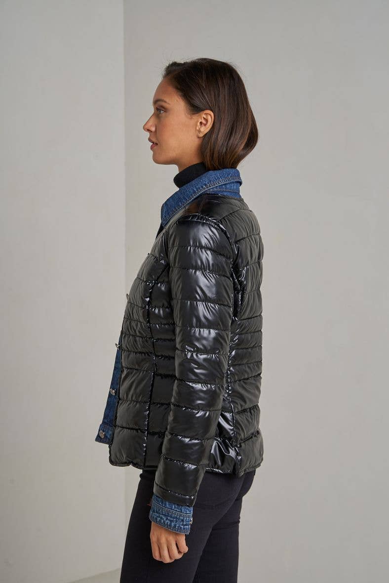 Attrait Paris - Wholesale Pufferjack - Dames - Kenza metalen jeansjack van twee materialen2