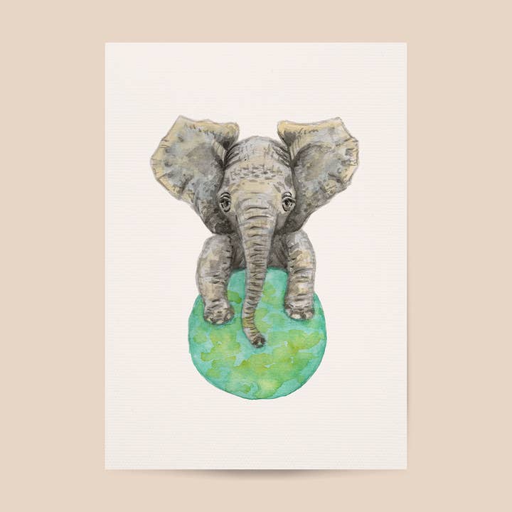 World of Mies – wholesale Affisch – Barn och baby – Canvastavla elefant - A4/A3 - barnrum barnkammare - handmålad