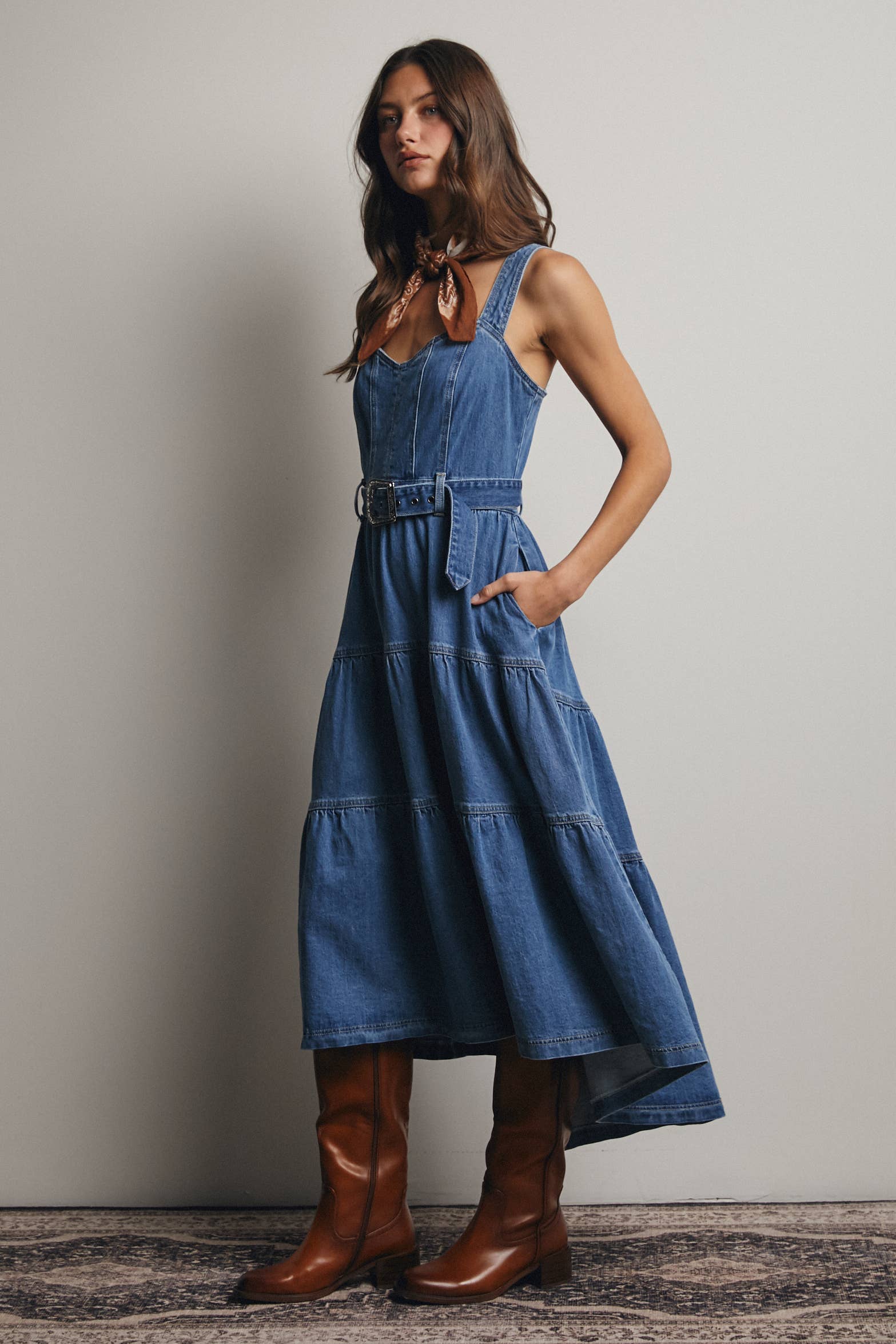 Forte - Wholesale Dress - Women's - Tiered Denim Maxi Dress FD00236