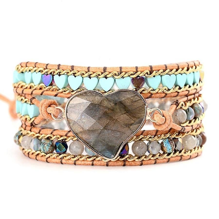 Free Spirit Shop - Wholesale Beaded Bracelet - Labradorite Heart Beaded Wrap Bracelet1