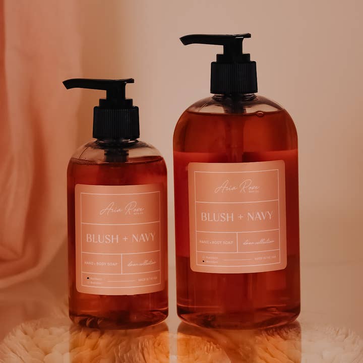 Blush + Navy Hand + Body Liquid Soap - Dawn Collection for wholesale by Aria Rose Bath Co