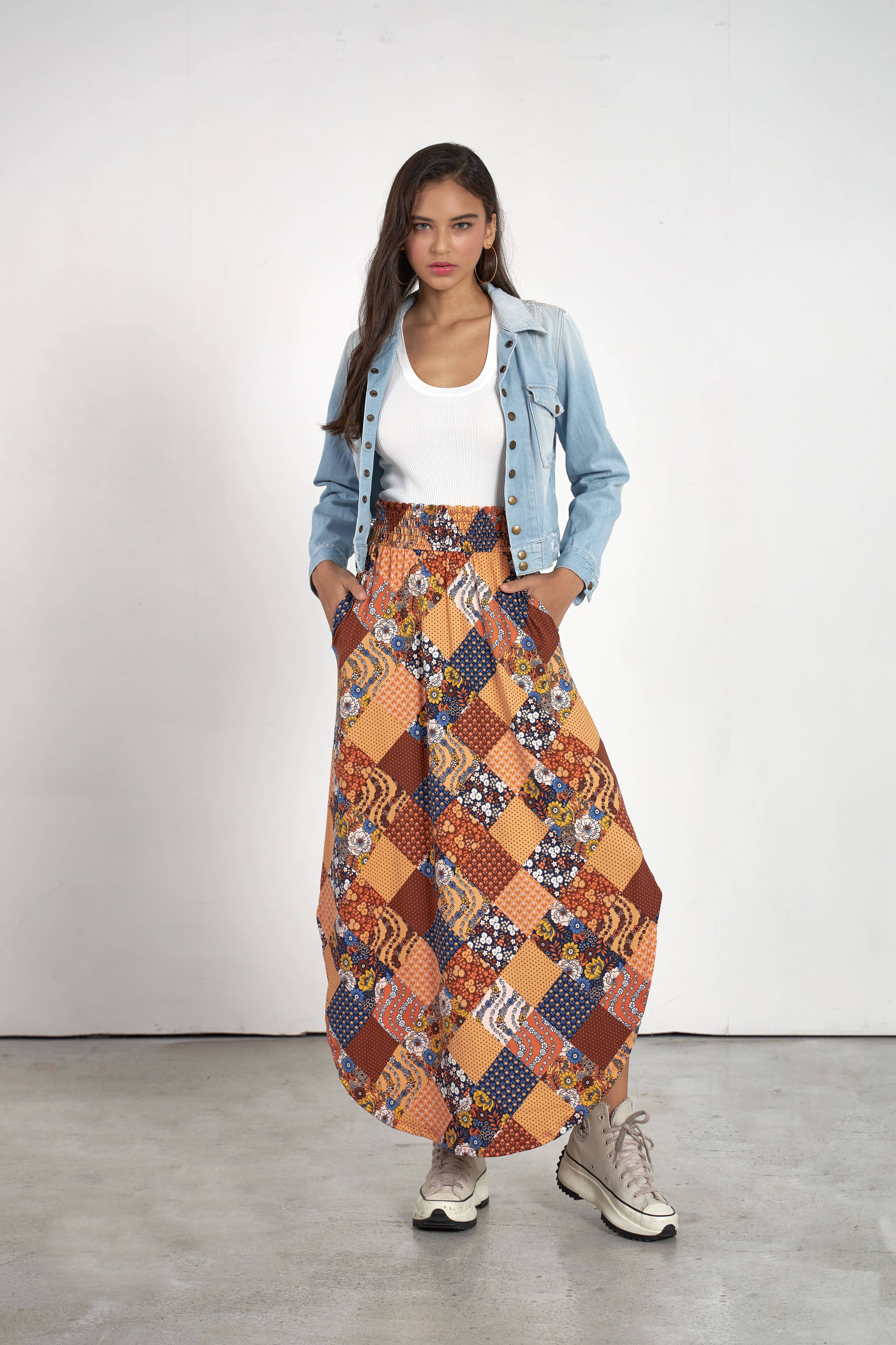 noflik - Venta al por mayor Falda - Mujer - Falda Maxi con Cintura Elástica Fruncida y Dobladillo Curvado -NS1000_21