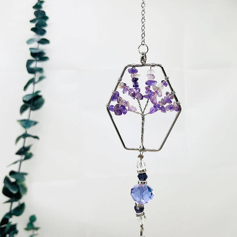 GemMeet - Wholesale Suncatcher - Amethyst Tree Of Life Sun Catcher Wind Chime 16