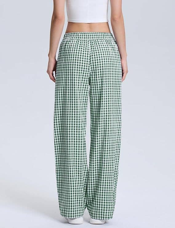 HIDDENBRAND - Wholesale Pants - Women's - Plaid Print Slacks Wide-Leg Lounge Pants2