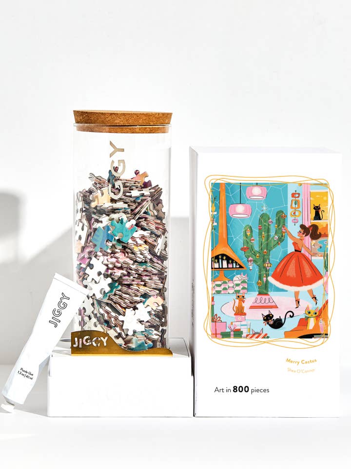 800pc Puzzle & Glue Kit: Merry Cactus, Shea O’Connor for wholesale by JIGGY Puzzles