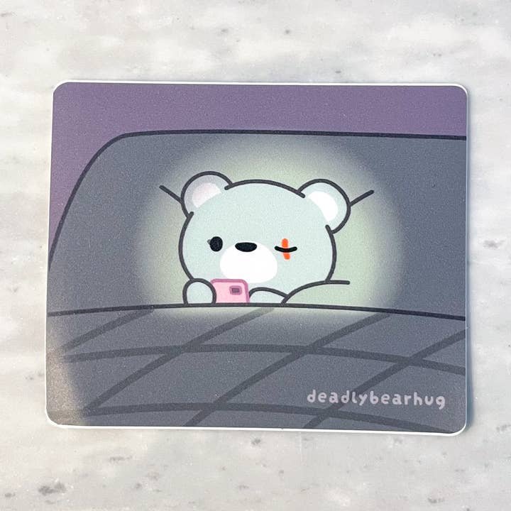 Doomscrolling in Bed Deadly Waterproof Vinyl Sticker for wholesale by deadlybearhug