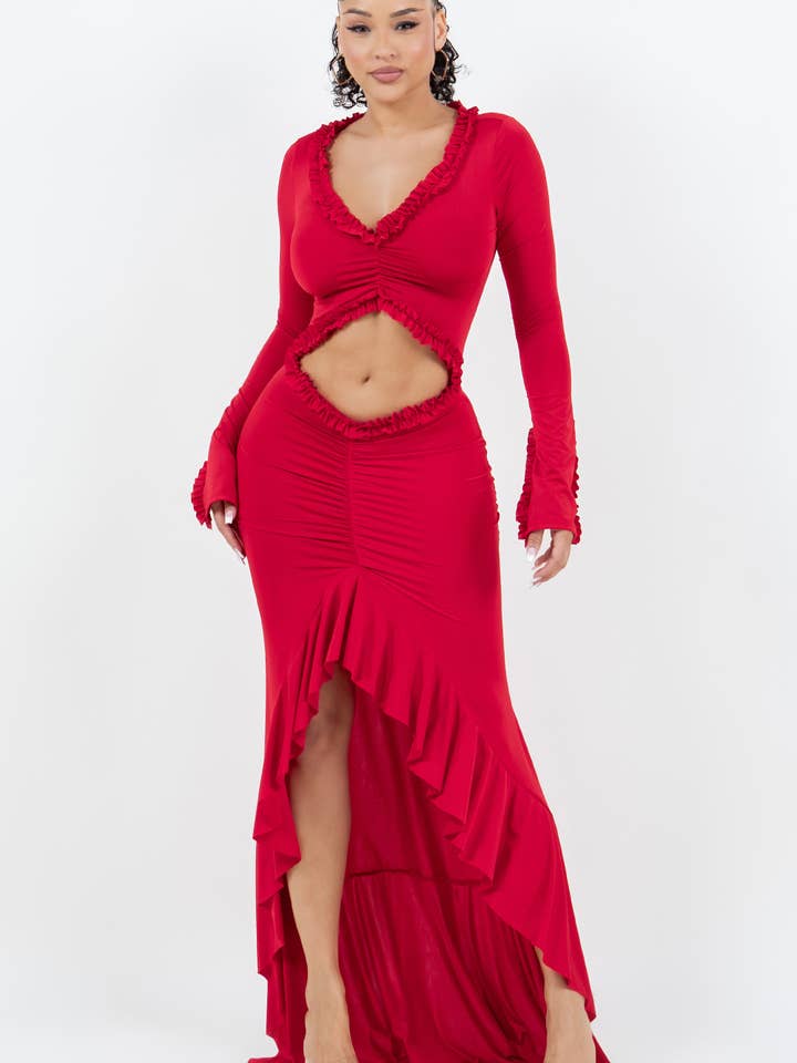 VOLANG DETALJ MAXI KLÄNNING för wholesale av Belita Collection