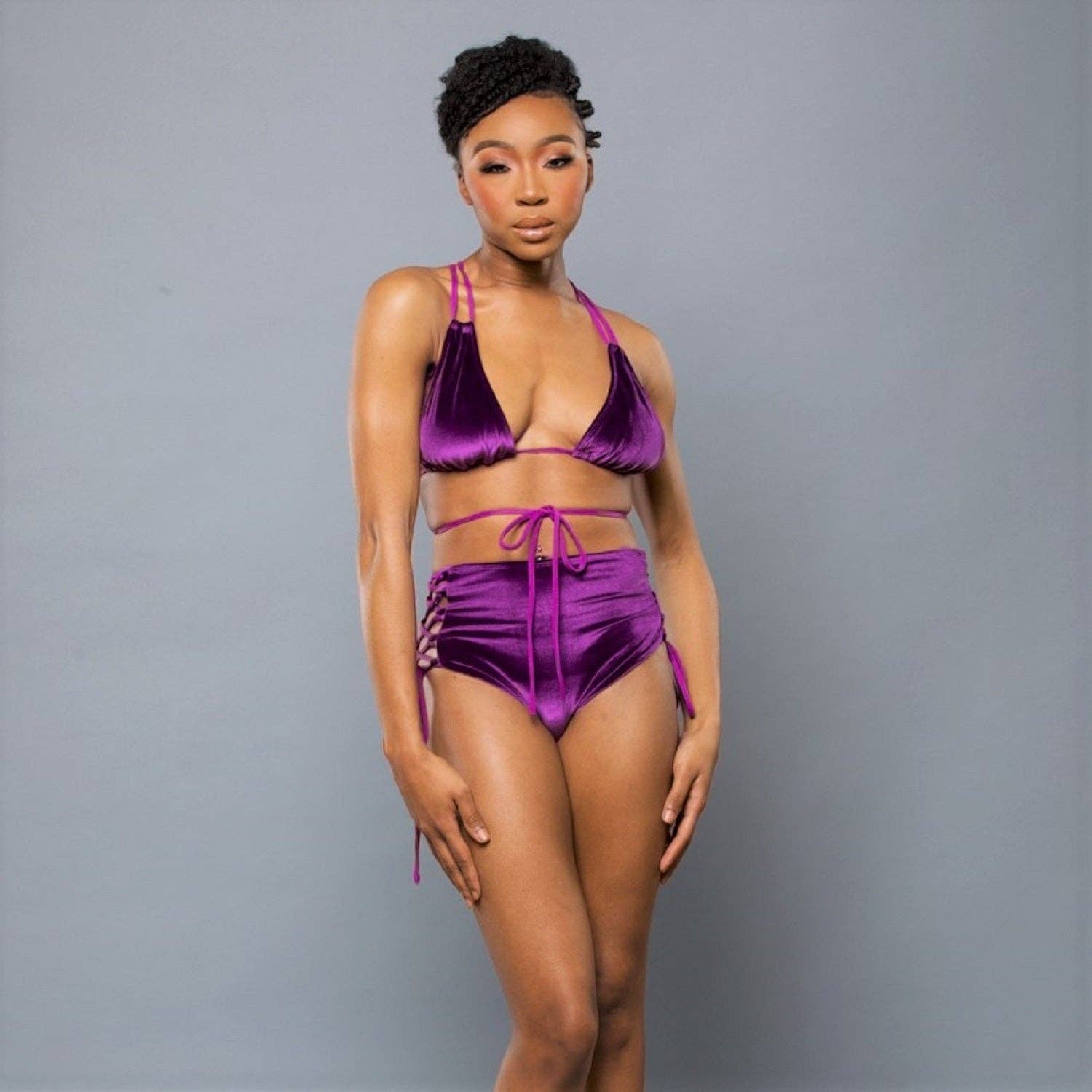 Roxa Bikini Cós Alto Delva - VELUDO ROXO para venda a revendedores na Faire1