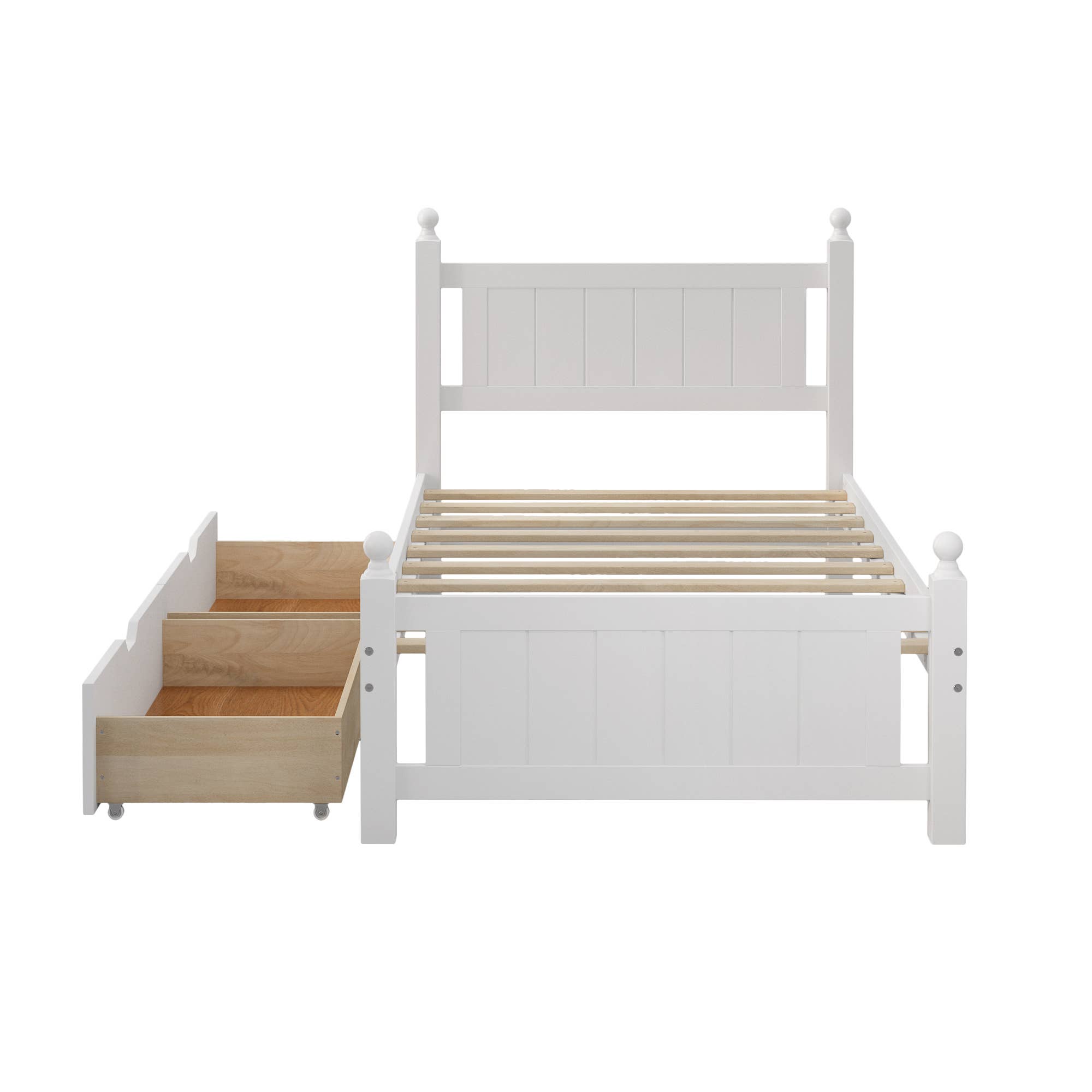 White Twin Size Solid Wood Platform Bed Frame with 2 Drawers for wholesale on Faire7