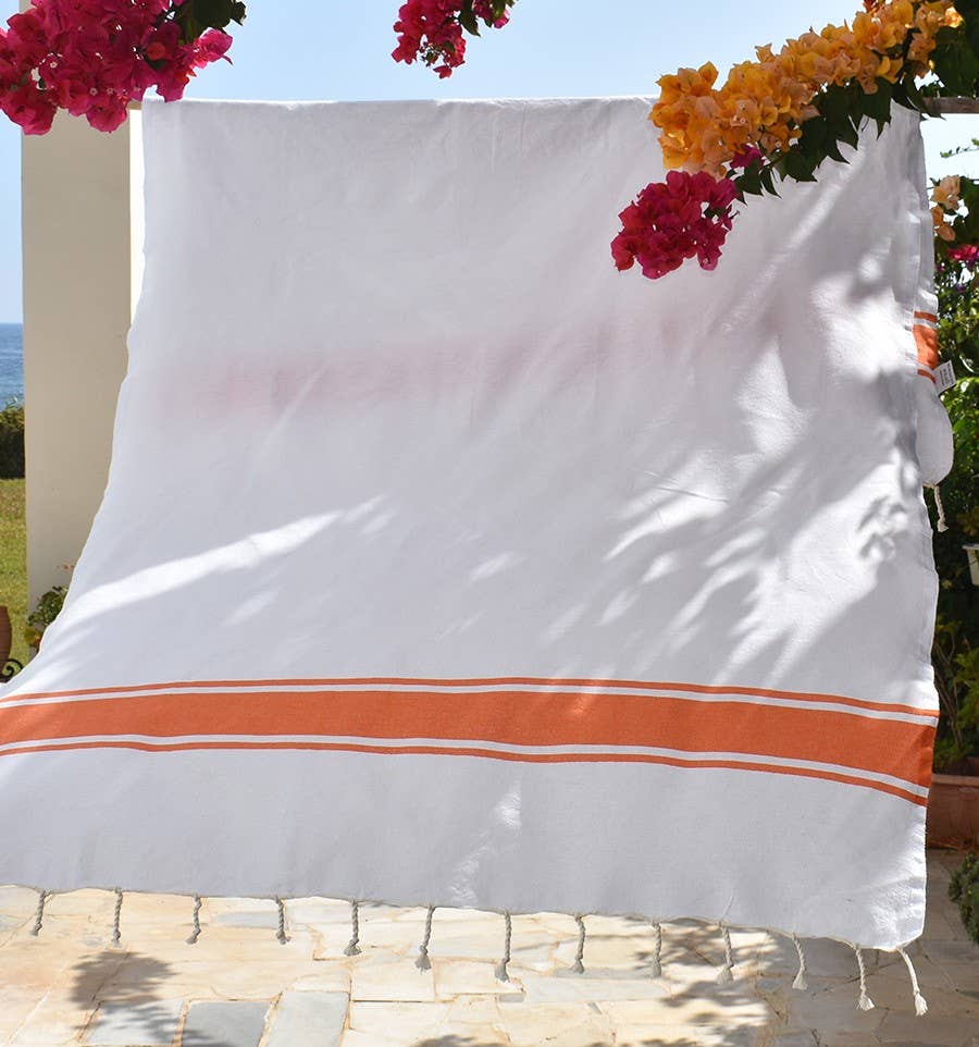 Fouta Tunisia – Großhandel Badetuch – Weiße Fouta mit farbigen Streifen5