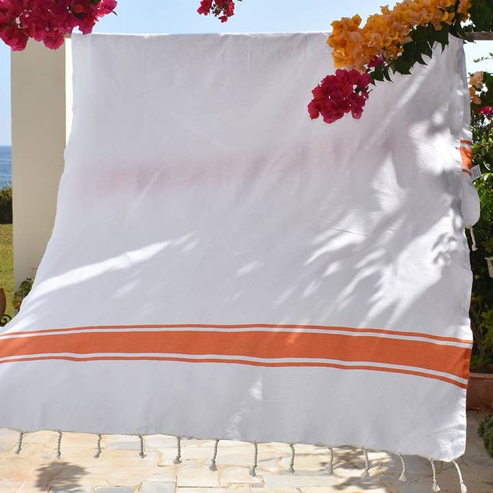 Fouta Tunisia – Großhandel Badetuch – Weiße Fouta mit farbigen Streifen5