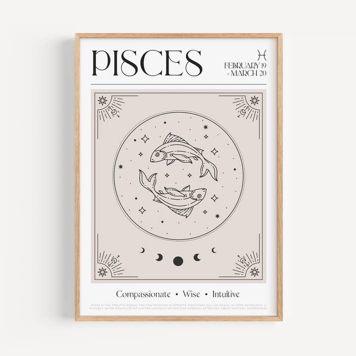 Zodiac Fiskene Print, Tarotkort Inspireret, Stjernetegn Plakat, Boho Wall Art for engroshandel hos Fire Press