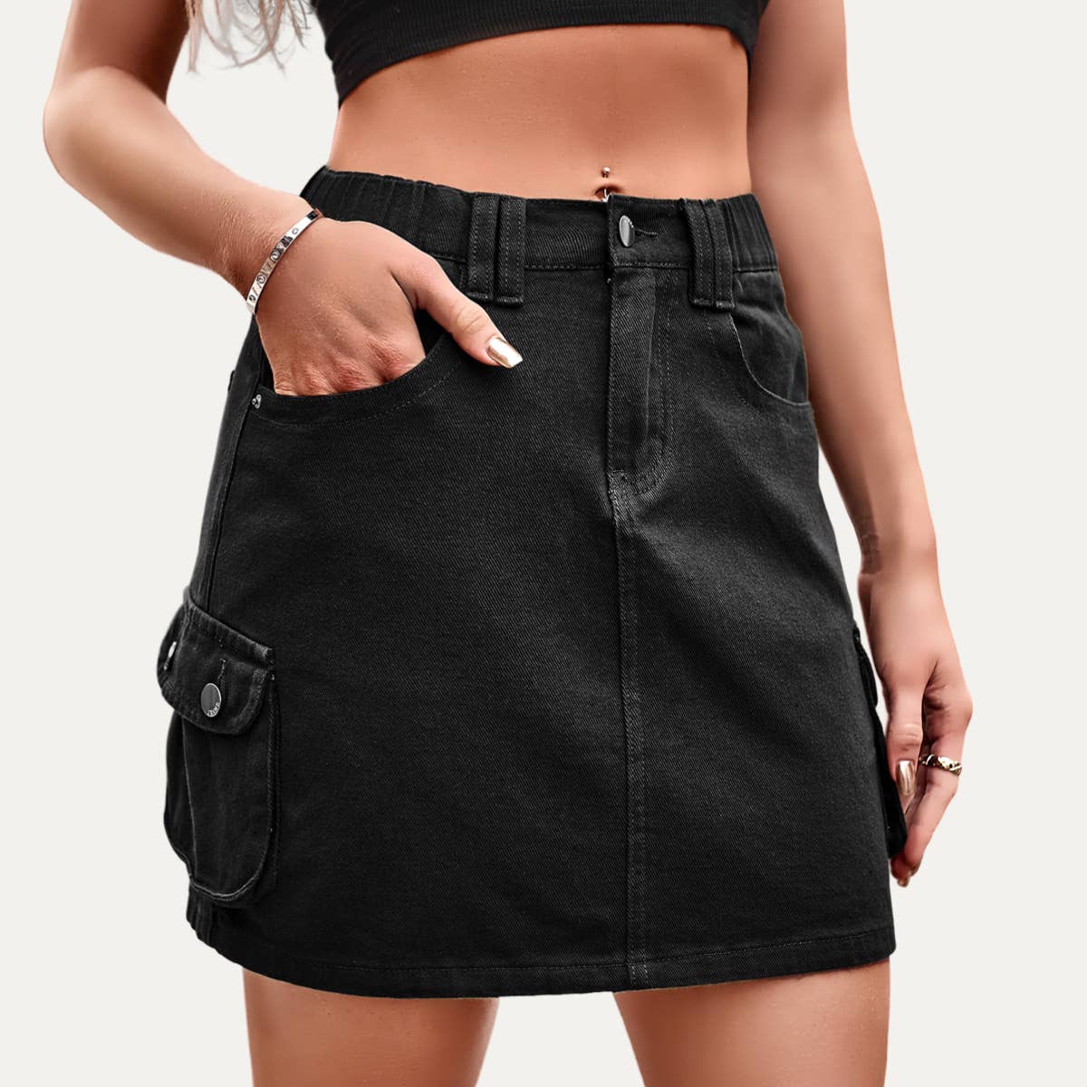 The Moment Collection - Wholesale Skirt - Women's - Trendy Olive High Waisted Denim Mini Skirt6
