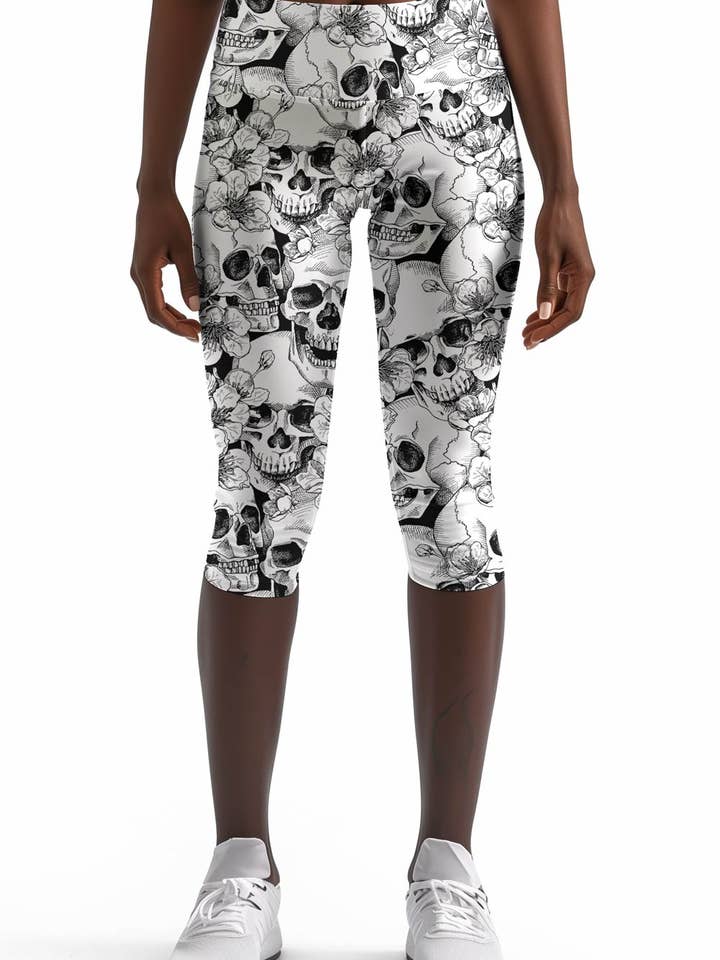 White Witch Ellie Skull Print Performance Yoga Capri Leggings - Women for wholesale by Pineapple Clothing