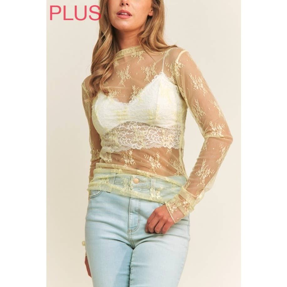 Coloring You – wholesale Blouse – Women’s – 9602X PLUS SIZE MESH LACE HIGH NECK LONG SLEEVE FITTED TOP20