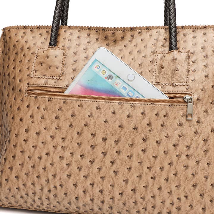 22 Tote - Wholesale Tote Bag - Women's - Deluxe Ostrich Tote Bag with Braided Handles & Multi-Pockets8