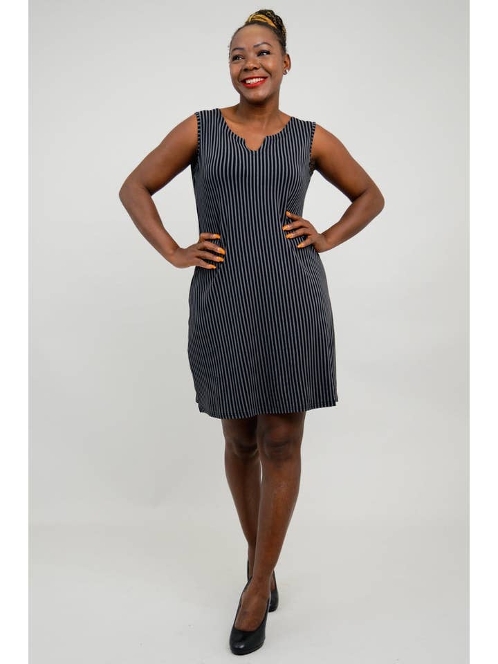 Blue Sky Clothing Co LLC - Vendita all'ingrosso Vestito - Donna - Abito smanicato Maggie, a righe nero/grigio, bambù5