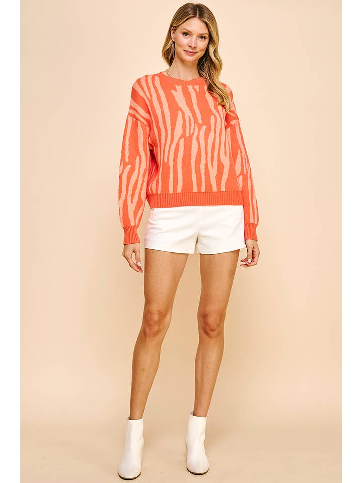 PINCH - Wholesale Knit Sweater - Women's - ANIMAL PRINT PULLOVER SWEATER - ORANGE MULTI