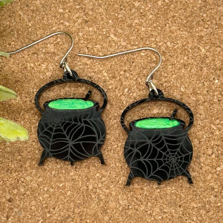 Holly and Liz - Wholesale Dangle earrings - Handpainted Witch Cauldron Drops0