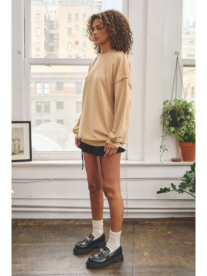 No Vacancy - Wholesale Sweatshirt - Women's - Raw edge detail french terry crewneck top3