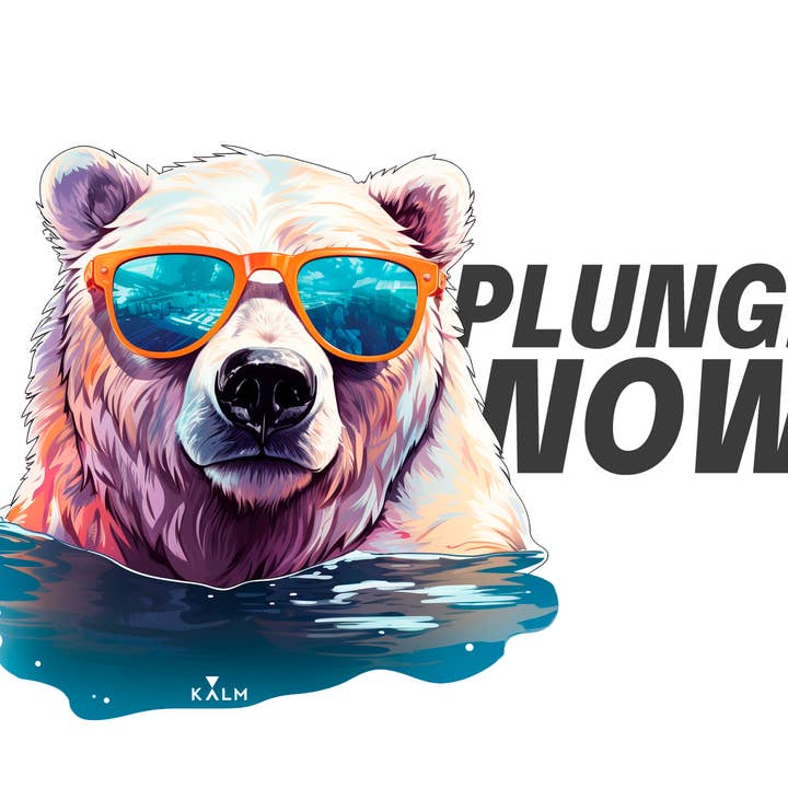 Kalm Yoga - Vente Autocollant - Autocollant ''PLONGEZ MAINTENANT'' Ours Polaire Kalm. Personnalisez tout avec nos autocollants, durables et résistants à l'eau.1