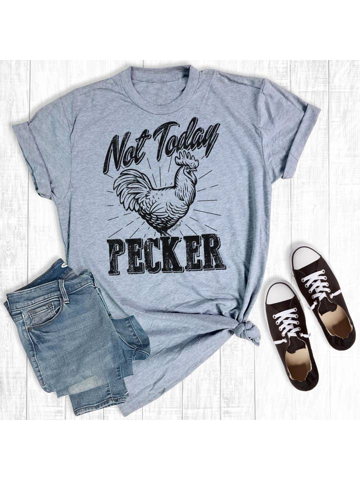 Rebel Rose - Wholesale Screen Printed T-Shirt - Women's - Not Today Pecker Light Grey