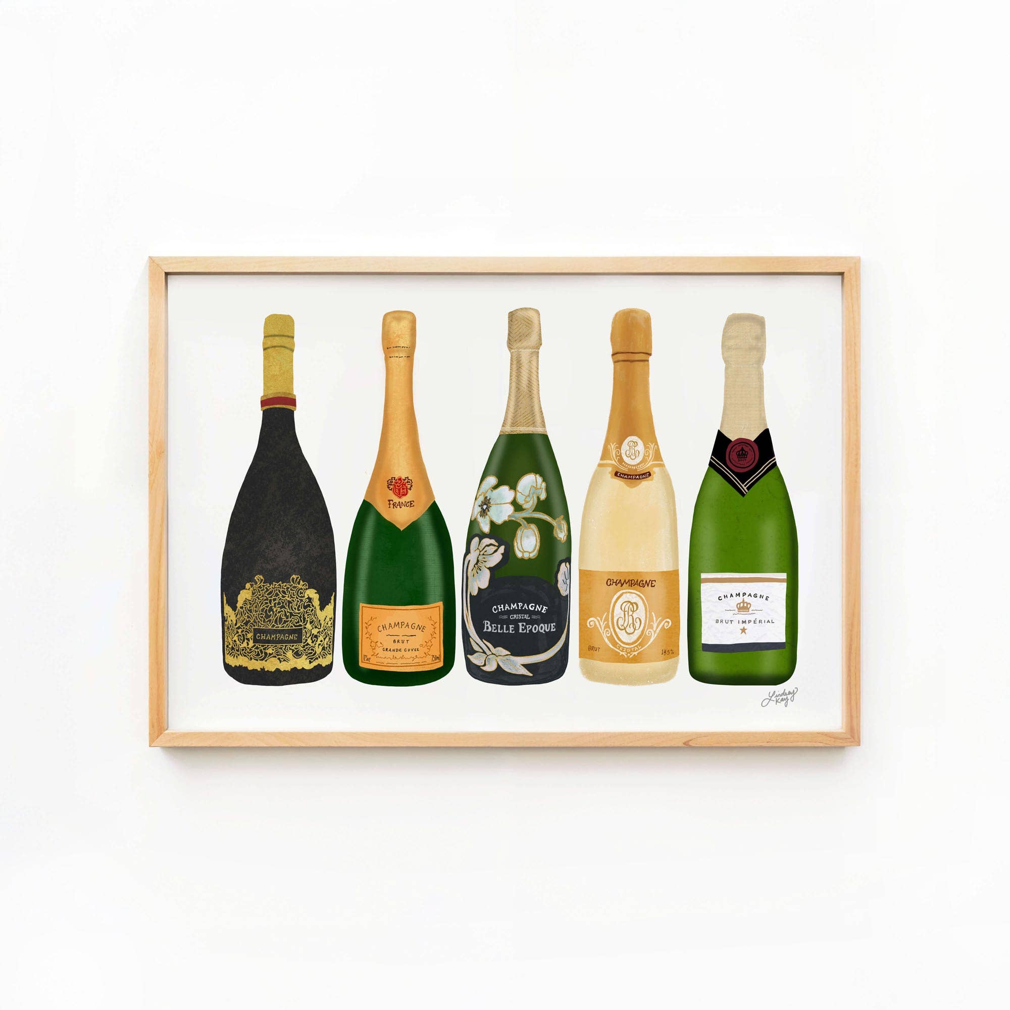 Lindsey Kay Collective - Vente Affiche d'art - Illustration de bouteilles de champagne - Art Print