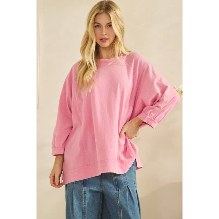 CAMISETA AMPLIA CON MANGAS ABULLONADAS Y LAVADO MINERAL (ST7553) para venta al por mayor de Sage + Fig