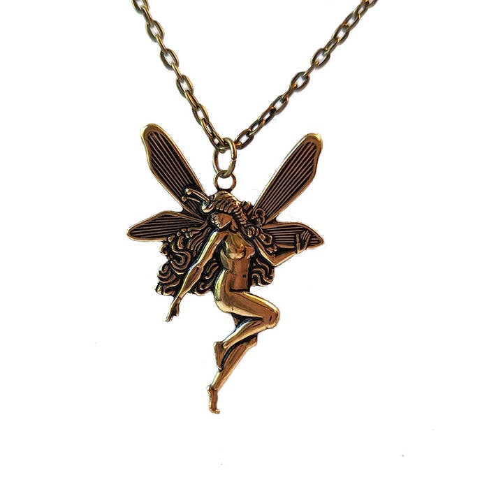 Large Antique Bronze Fairy Angel Vintage Style Necklace for wholesale by Stylish Jewelry Supply