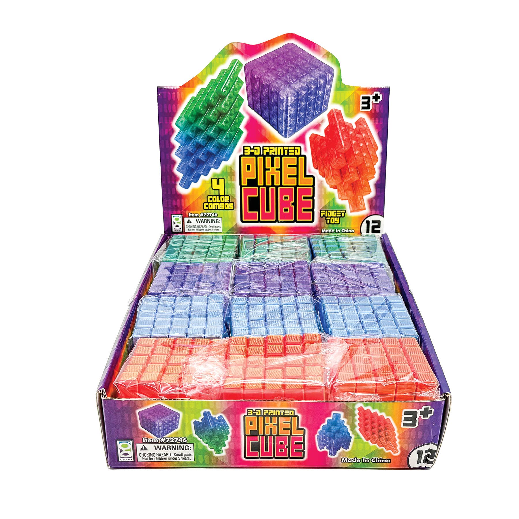 Geddes - Wholesale Fidget Toy - Kids - 3D PRINTED PIXEL CUBE FIDGET TOY   12/DSP9