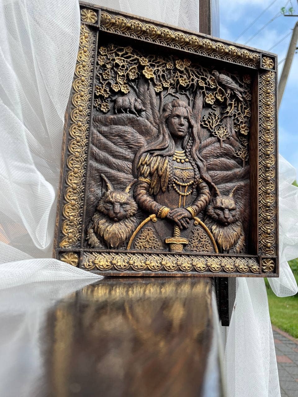 KozakWorkshop - Vente Décoration murale - Tableau mural en bois sculpté déesse scandinave Freyja9